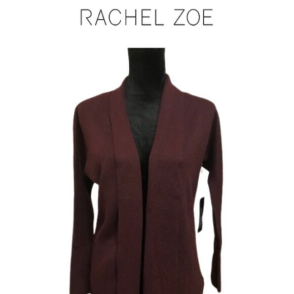 NWT Rachel Zoe Open Front Cardigan Sweater -Wine Burgundy Knit Long Sleeve XS - Picture 10 of 11